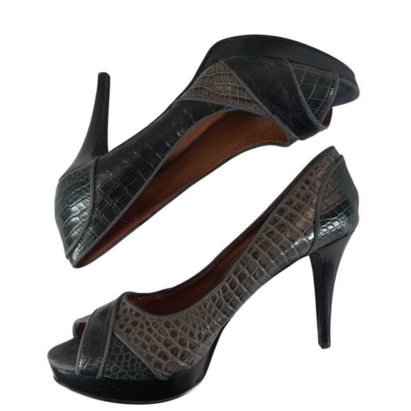 NWOT-1 SHOW! NINE WEST! GRAY, BLACK GENUINE LEATHER/LIZARD STYLE BOOTS! SZ 10.5M - Picture 7 of 9